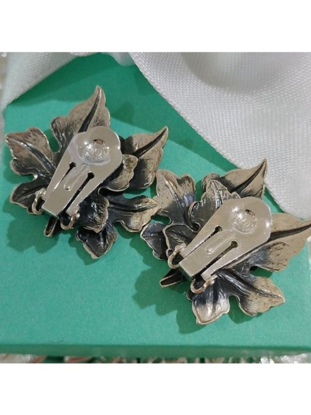 Vintage Sterling Silver Danecraft Fall Leaves Clip-On Earrings - Picture 2 of 4